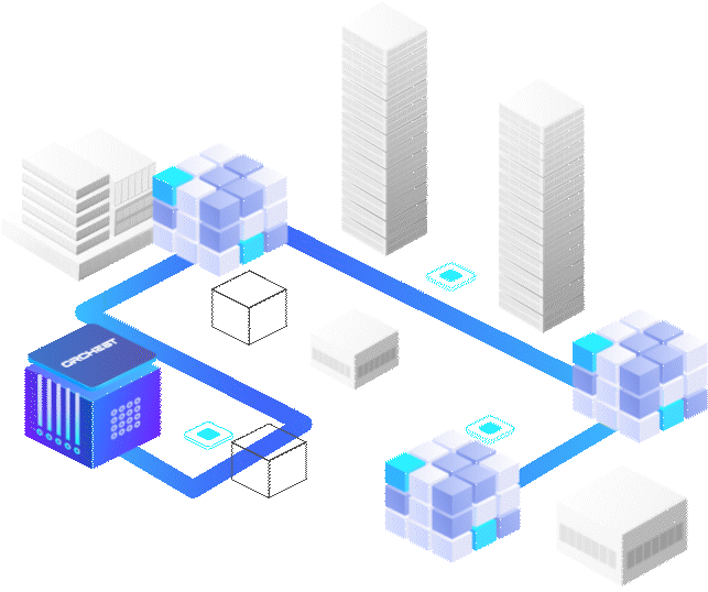 A short white cylinder with a node shape in the center connected to four smaller node shapes outside the cylinder